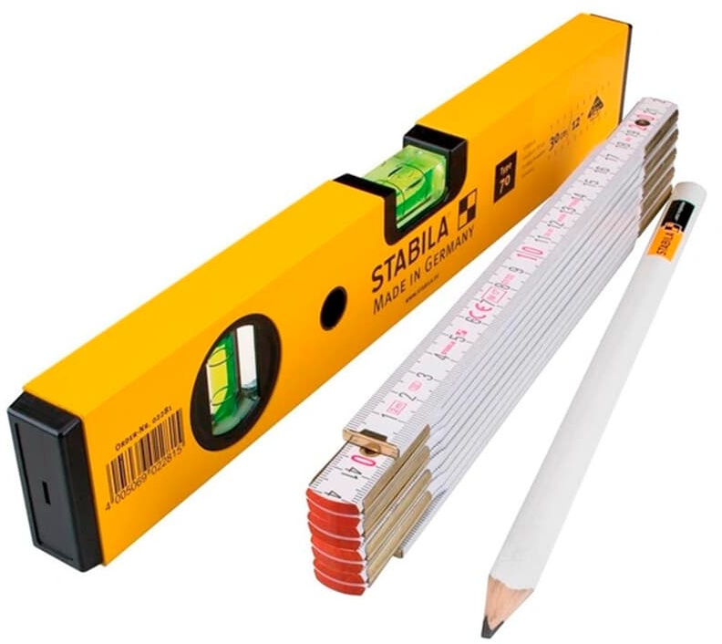Stabila Wasserwaage Set Classic Kit 70-3-30, 3-tlg.Wasserwaage Maßstab Bleistift