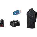 Bosch Professional Beheizbare Weste GHV 12+18V XA (inkl. USB-Ladeadapter GAA 12V-21 + GBA 12V 2.0Ah Akku + Ladegerät GAL 12V-20) - Größe S